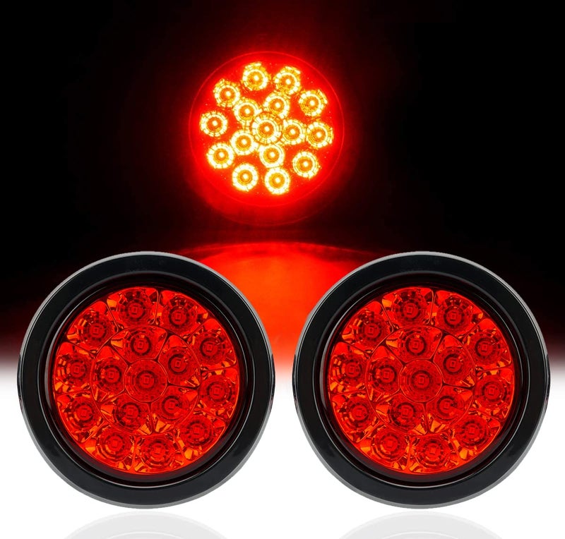auovo 4" Round led Trailer Lights with Rubber Grommet 12/24V RED 16LED Waterproof Brake/Stop/Turn Tail Marker Light/Lamp for RV Trucks Trailer(2 Pcs) - Image 1